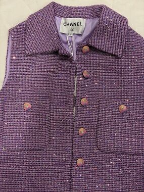 CHANEL Style Lavender Purple Tweed Sleeveless Vest